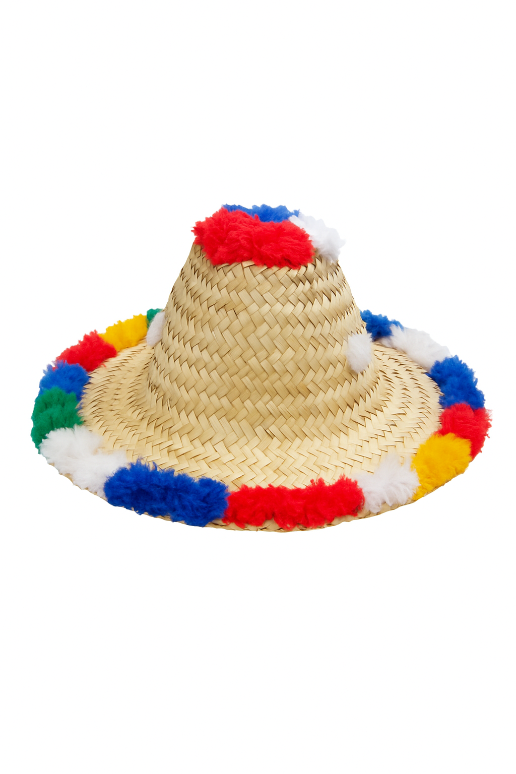 Chachiya Chapeau marocain traditionnel en paille avec pompons colorés organique – Fait main