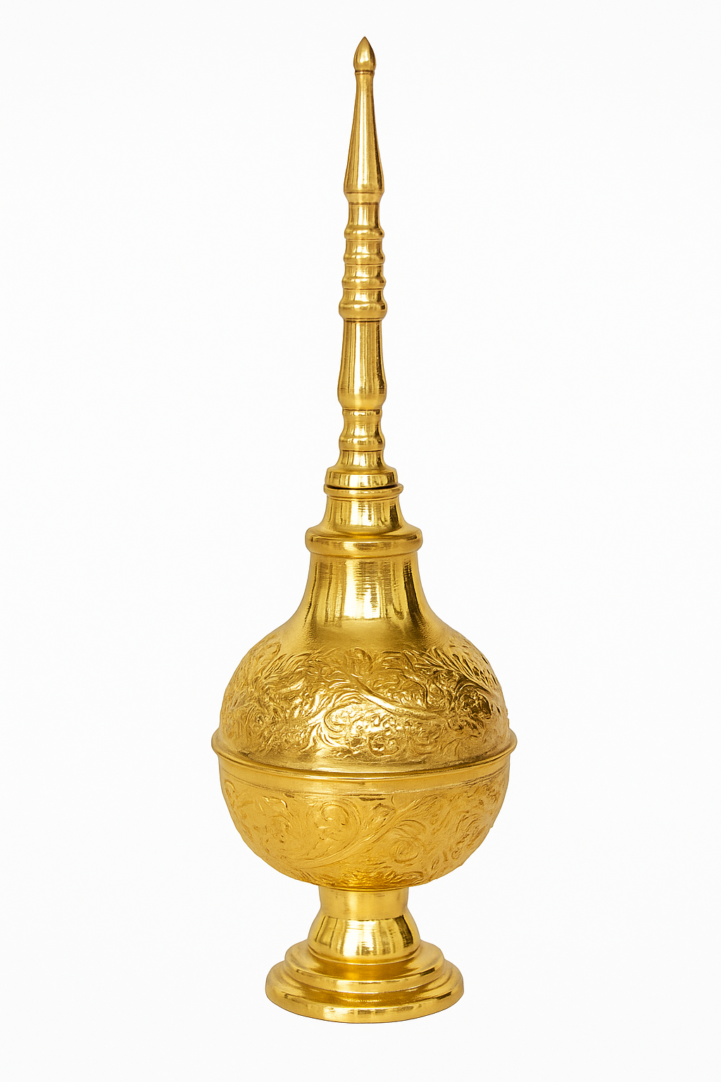 Aspersoir Marocain Traditionnel gravé Doré – Artisanat Authentique (Mricha)
